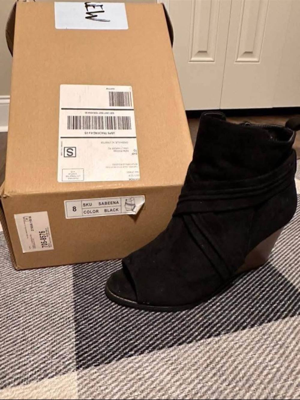 Source Unknown Black Suede Peep-Toe Wedge Bootie